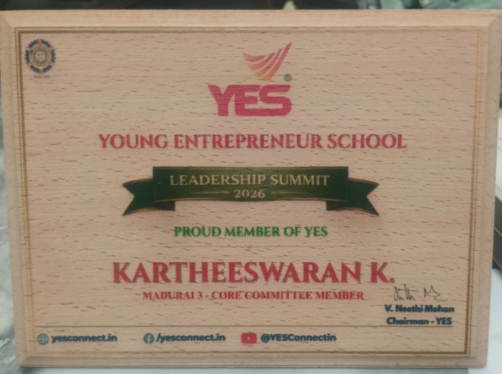 YES Young Entrepreneur School Leadership Summit 2026 award